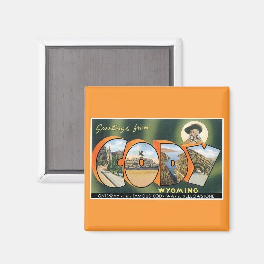 コーディからのご挨拶ワイオミング!ヴィンテージポストカード マグネット (正面/裏面)