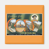 コーディからのご挨拶ワイオミング!ヴィンテージポストカード マグネット (正面)