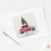 コーディネートのクリスマスステッカー – ヴィンテージレッドカー スクエアシール (封筒)