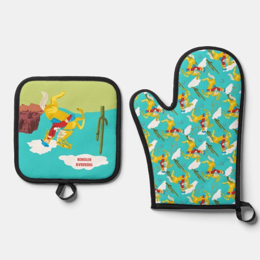 コーディネートウェスタン女性のカーボーイ パーソナライズされた 鍋つかみ&鍋敷きセット (正面)