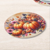 コーディネート感謝祭秋色の花 ラウンドペーパーコースター (アングル)