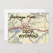 コーディワイオミングヴィンテージ地図 ポストカード (正面/裏面)