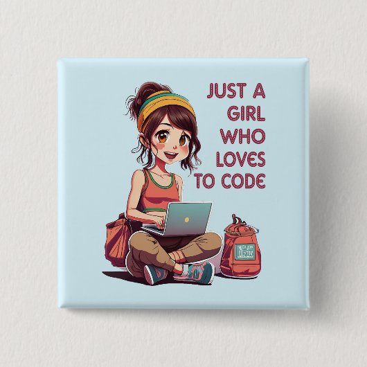 コーディングが大好きな少女 缶バッジ (正面)