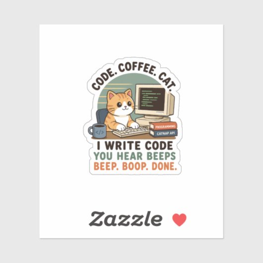 コーディング中の猫とコーヒー プログラマーユーモアイラスト シール (シート)