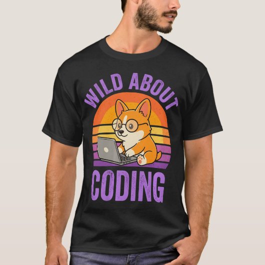 コーディング大好き!コーギーのプログラマーTシャツ Tシャツ (正面)