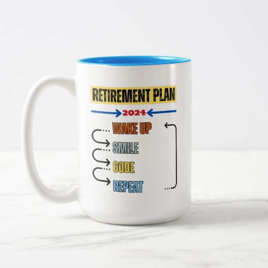 コーディング – Retirement Plan 2024 Mug ツートーンマグカップ (左)