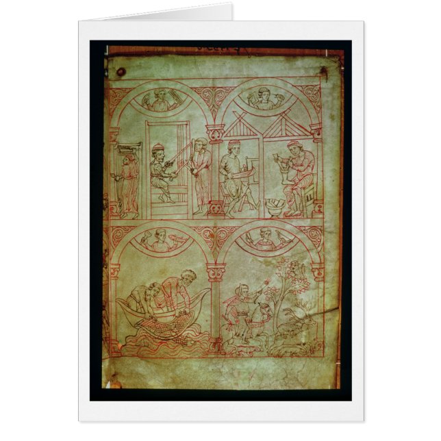 コーデックス507 fol.2rの織工、靴屋、漁師 (正面)