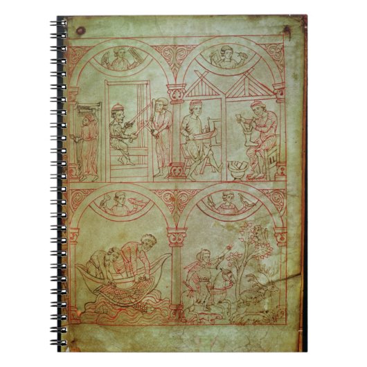 コーデックス507 fol.2rの織工、靴屋、漁師 ノートブック (正面)