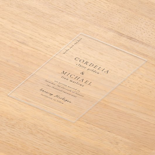 コーデモダンリア結婚式の日付の保存 アクリル招待状 (レイダウン)