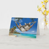 コーデュロイでカリブの、猫はハンモックカード カード (黄色い花)