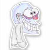 コートで笑顔の青いキャラクター シール (正面)