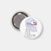 コートで笑顔の青いキャラクター マグネット (正面/裏面)
