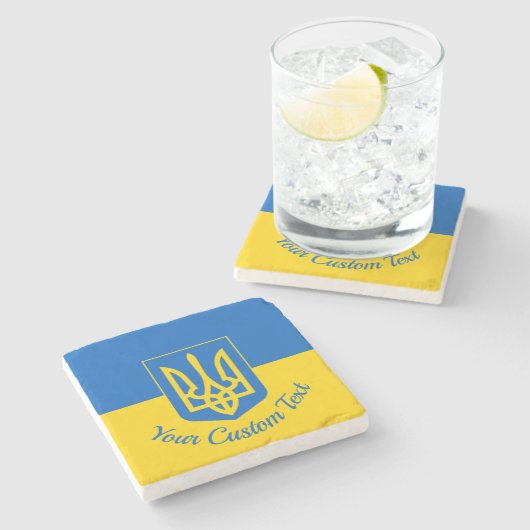 コートの腕との文字を持つウクライナカスタム国旗 ストーンコースター (横)