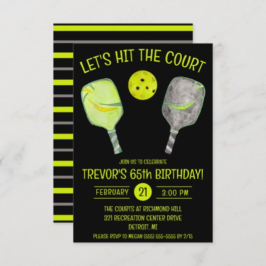 コートを叩こう！ピックボール誕生日パーティー 招待状 (正面/裏面)