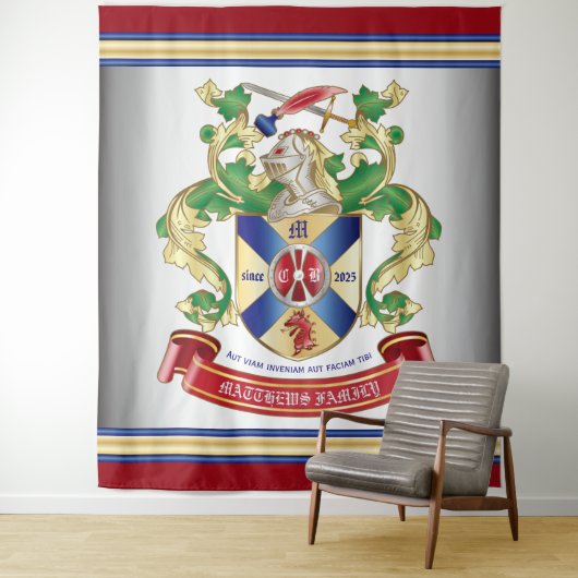 コートオブアームズシルバーナイトシールドドラゴンモノグラム タペストリー (インサイチュ)