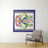 コートオブアームズナイトシールドドラゴンモノグラムブルー タペストリー (インサイチュ(横))