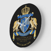 コートオブアームズパーソナライズされたブルー金ゴールドイーグルエンブレム ラージ壁時計 (傾斜)