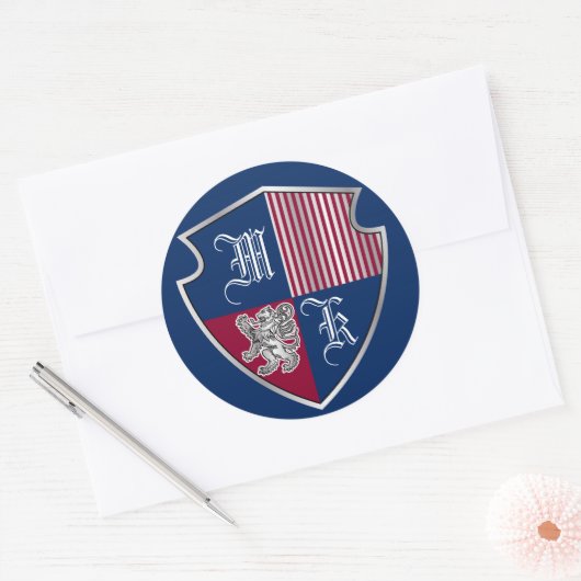 コートオブアームズモノグラムエンブレムシルバーライオンシールド ラウンドシール (封筒)