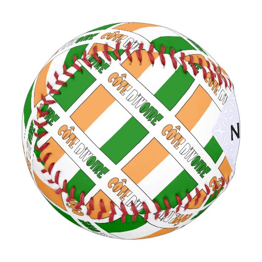コートジボワールとアイボリー海岸国旗あなたの名前をタイル 野球ボール (正面左)