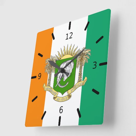 コートジボワールの旗上げ スクエア壁時計 (傾斜)