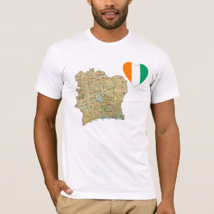コートジボワール国旗のハートと地図Tシャツ Tシャツ