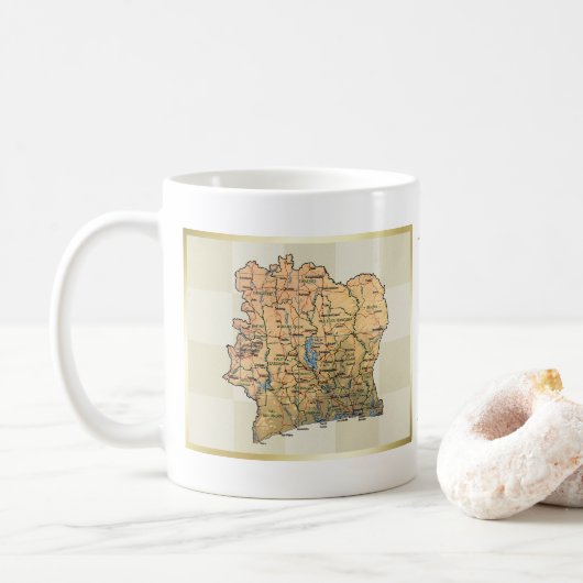 コートジボワール国旗+地図マグ コーヒーマグカップ (ドーナツ)