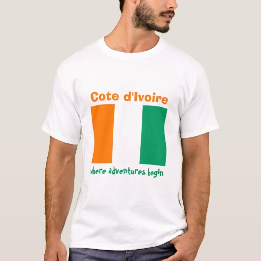 コートジボワール国旗+地図+テキストTシャツ Tシャツ (正面)