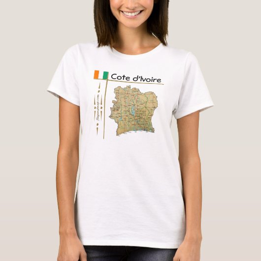 コートジボワール地図+国旗+タイトルTシャツ Tシャツ (正面)
