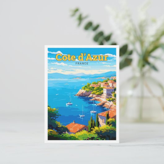 コートダジュールフランストラベルアートヴィンテージイラストレーション ポストカード (スタンド正面)