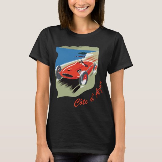 コートダジュール フランス リヴィエラ 赤い車 旅行 Tシャツ (正面)