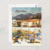 コートダジュール、レトロなスタイルのビーチポストカード ポストカード (正面/裏面)
