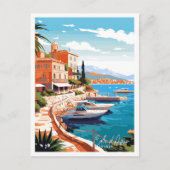コートダズールフランスアートヴィンテージ旅行イラストレーション ポストカード (正面)