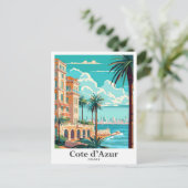 コートダズールフランスヴィンテージトラベルイラストレーション ポストカード (スタンド正面)