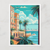 コートダズールフランスヴィンテージ旅行イラストレーション ポストカード (正面)
