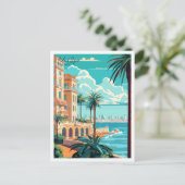 コートダズールフランスヴィンテージ旅行イラストレーション ポストカード (スタンド正面)