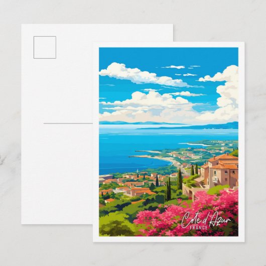 コートダズールフランスヴィンテージ旅行イラストレーション ポストカード (正面/裏面)