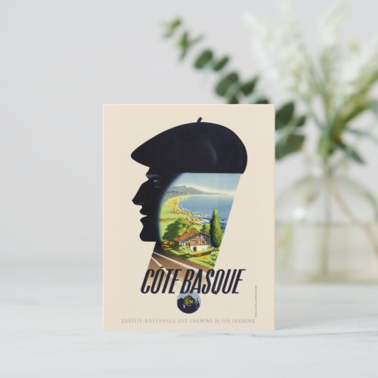 コートバスクのフランスヴィンテージ旅行ポスター ポストカード (スタンド正面)