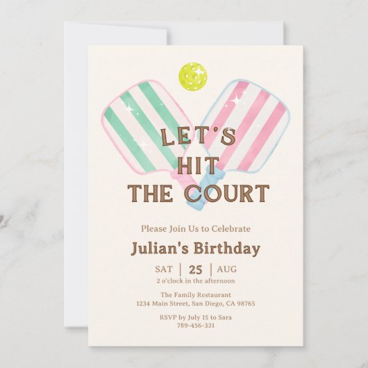 コート名門私立校風ののピックボール誕生日を打とう 招待状 (正面)