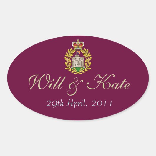 コート・オブ・アームズ王室の・ウィル&ケイト・ステッカー(ブルゴーニュ) 楕円形シール (正面)