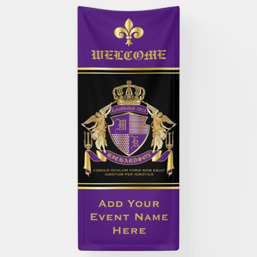 コート·オブ·アームズ·パープル·金ゴールド·エンジェル·エンブレム 横断幕 (縦)