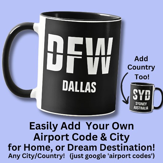 コードと市区町村、空港コードの追加DFW Dallas マグカップ