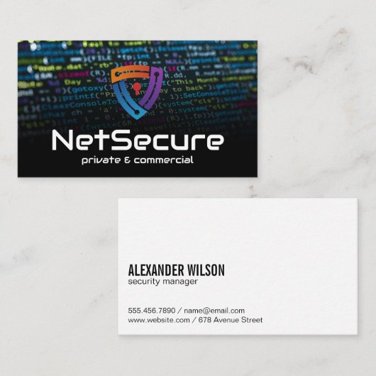 コードの背景 | オンラインのセキュリティで保護された鍵のホールロゴ 名刺 (正面/裏面)