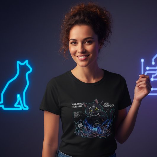 コードウィスパーデベロッパーキャット レディース ブラックTシャツ Tシャツ