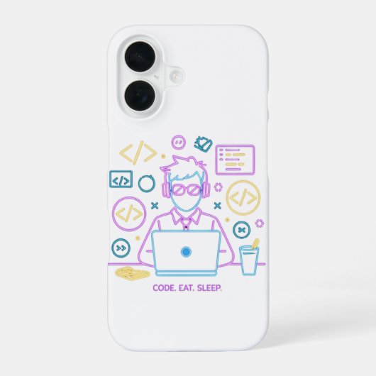 コード。食べる。寝る。 iPhone 16ケース (裏面)