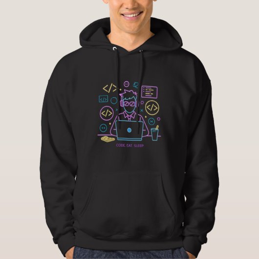 コード。食べる。寝る。Tシャツ パーカ (正面)