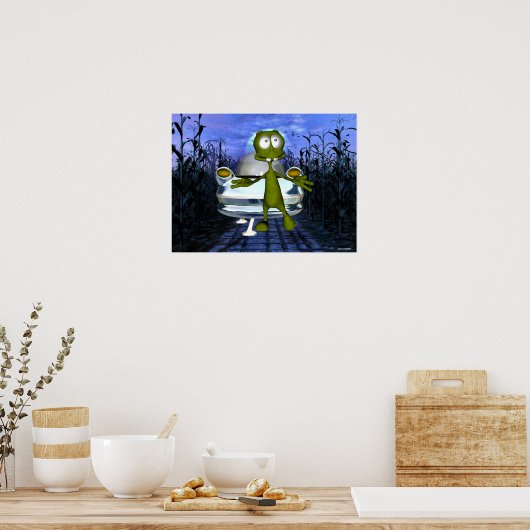 コーナおもしろいンフィールド1の可愛いエイリアンu.f.o ポスター (キッチン)