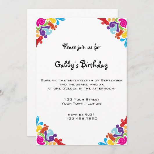 コーナカラフルーズ誕生日パーティー 招待状 (正面/裏面)