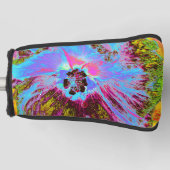 コーナサイケデリックフラワーブルーとマゼンタハイビスカス ゴルフヘッドカバー (正面)