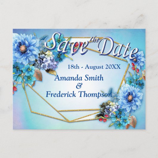 コーナフラワーブルー水彩で日付を保存 案内ポストカード (正面)