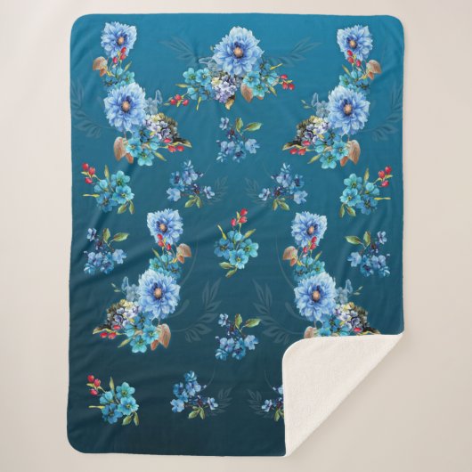 コーナフラワーブルーin水彩画 シェルパブランケット (正面)